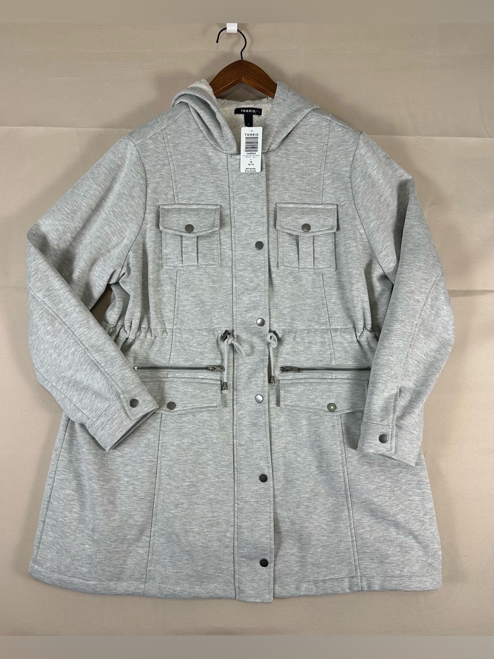 Torrid Fleece Sherpa Lined Anorak Jacket Grey Plus Size 1 / 1X 14-16 NWT